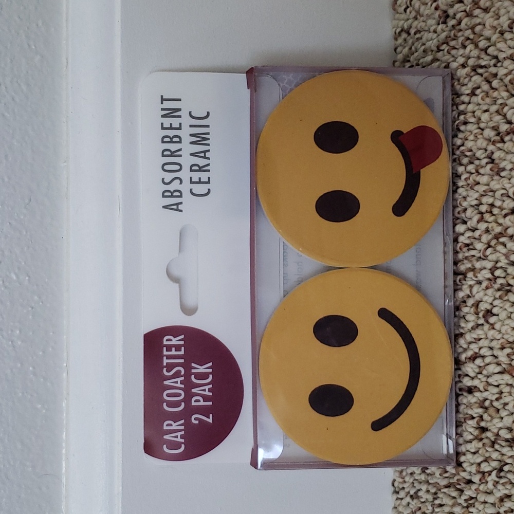 Absorbent Emoji Car coasters 2-pk